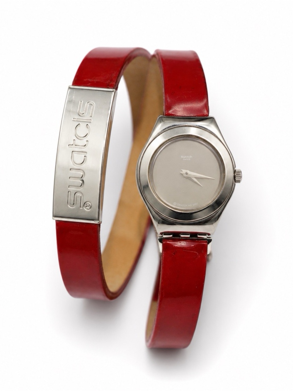 Vintage 2001 Swatch Irony Red Patent Double Wrap Watch (Tested & Working)